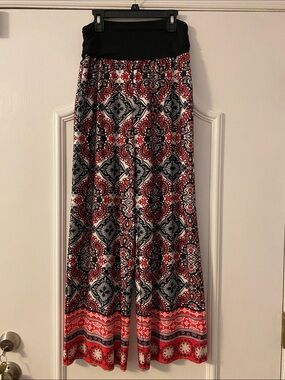 Palazzo Pants Black Waistband in Red and Black Pattern